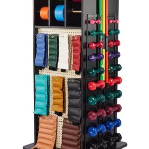 Hausmann 5562 Mega Rack for weights storage. Fold down work surface, pegboard with hooks for weights, hooks for dumbbells, dispensers for REP Bands, mirror, 4" casters. No accessories. For completely stocked rack see item 5562-100. 32"W x 32"D x 72"H