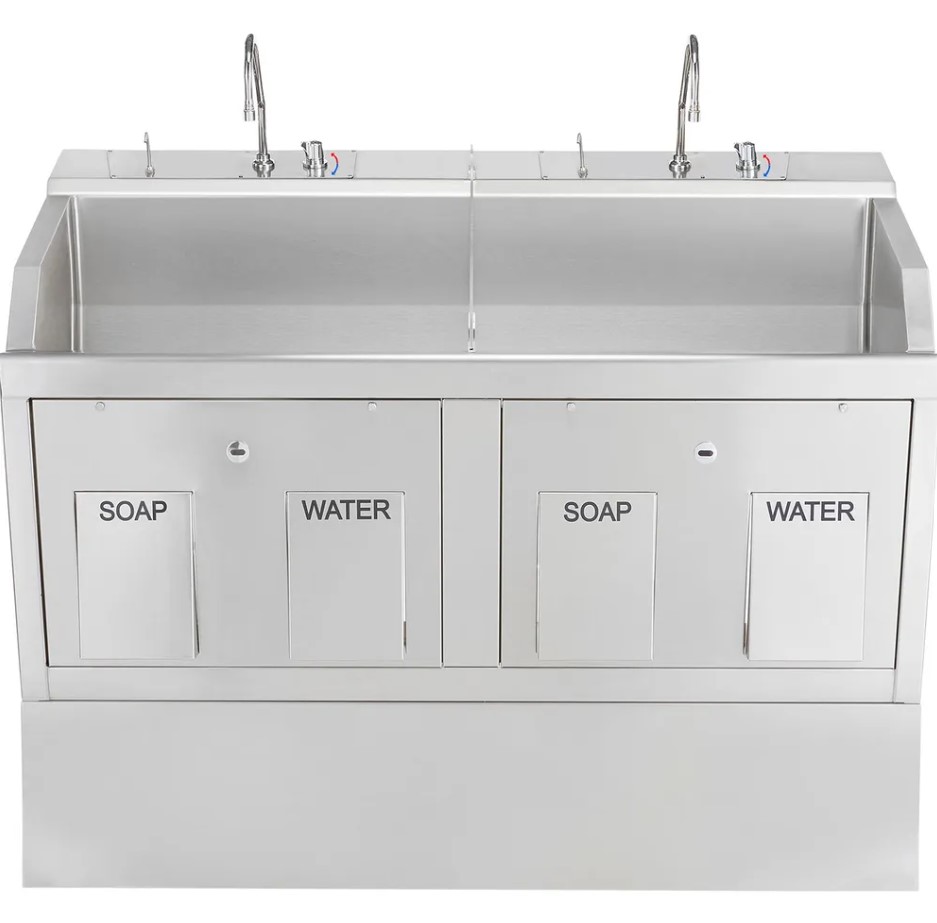 Blickman Industries Lodi Scrub Sink (2) Place Pedestal Mounted w/Knee Action Control w/Infrared Water Control
