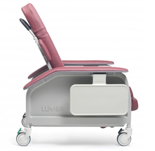 Graham Field Lumex Clinical Recliner with Heat and Massage - Three positions plus trendelenburg Overall Height 47" - Overall Width 31" - Overall Depth 35" Width Between Arms 22" - Arm Height From Floor 25.5" - Arm Height From Seat 8" - Seat Height 22" - Seat Width 21.5" Seat Depth 21" - Depth Fully Reclined In Trendelenburg 74" - Width With Both Side Tables in Upright Position 51" Max. Weight Capacity 290 lb All Standard Upholstery Meets California Technical Bulletin 133 Flammability Standards