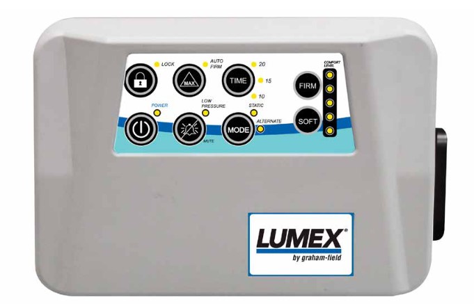 Graham Field Lumex Select Alernating Pressure/Low Air Loss Mattress. 36"W x 80"L x 8"H. Alternating time is 12 minutes w/ audio alarm warning, soft/firm adj, quick release CPR Valve. 450 Lb Weight Capacity.