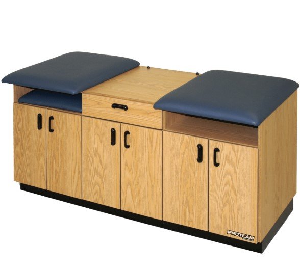 Taping Table,74X34X36: L01-Natural Oak Laminate: V19-Navy Blue Upholstery