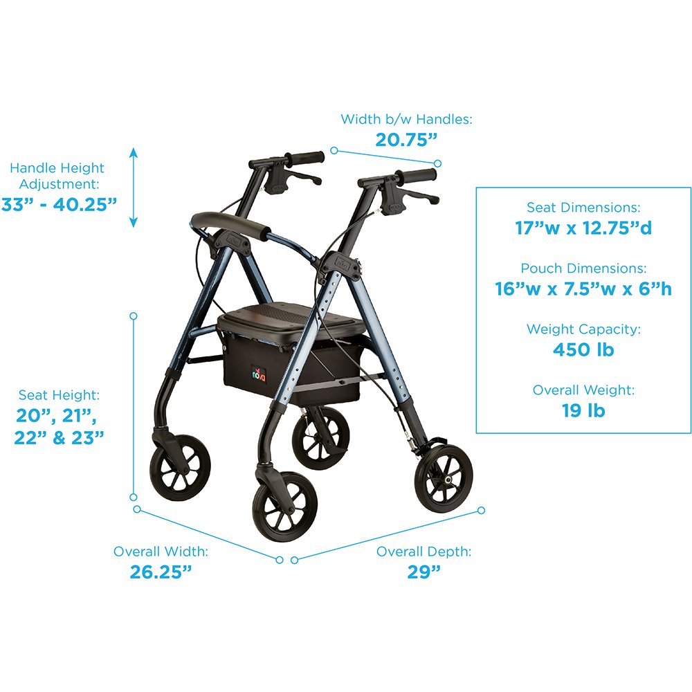 Nova Medical Products STAR 8 DLX HD ROLLATOR BLUE - 450Lb Weight Capacity