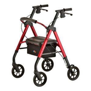 Nova Medical Products STAR 8 DLX HD ROLLATOR RED - 450Lb Weight Capacity - 17"x13" Padded Seat - Overall Weight: 19Lbs - Overall Width: 26.25" - Handle Height from Floor: 33" to 40.25" - 8" Casters