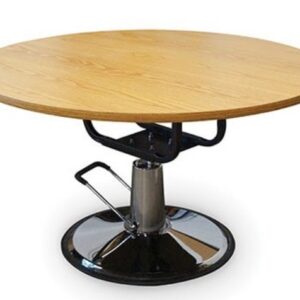 Table,Round,48"D,Hydraulic Lift, Natural Oak