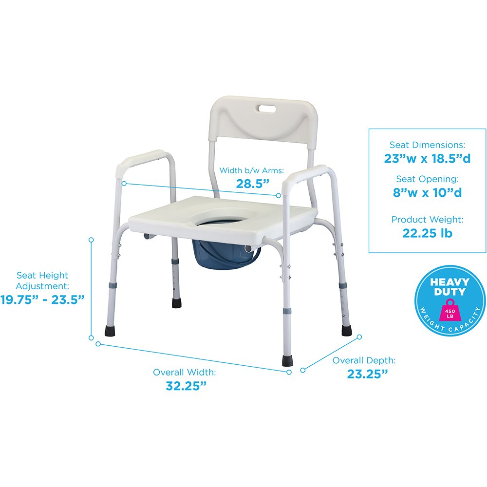 Nova Medical Products HEAVY DUTY COMMODE WITH BACK 450 LB. CAPACITY