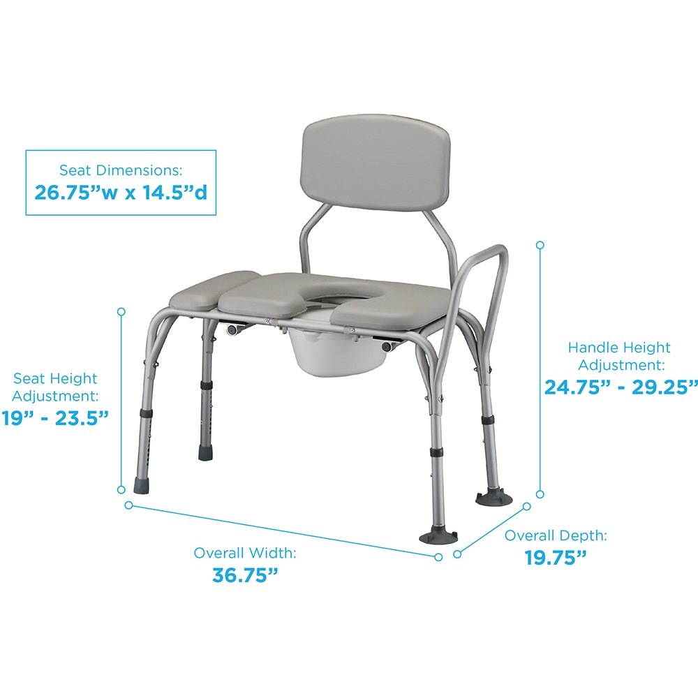 Nova Medical Products TRANSFER BENCH COMMODE PADDED 300 LB. CAPACITY