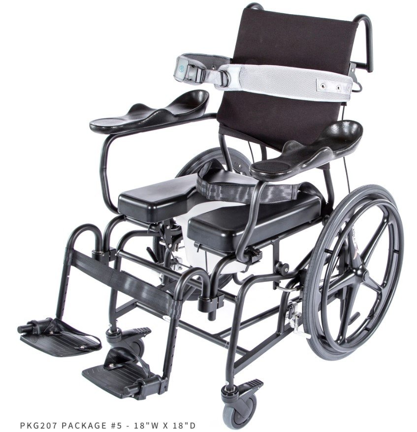 285 Rehab Shower/Commode Chair-Tilt - 18"Wx18"D Stainless Steel Frame - 24" Solid Shallow Tread Wheels