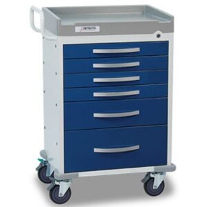 Rescue Anesthesiology Cart - White frame - Auto Return Rail on drawers