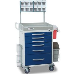 Rescue Anesthesiology Cart - White frame - Included Accessories: IV pole, defibrilator shelf