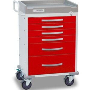 Rescue Emergency Room Cart - White frame w/(6) Red 3"/3"/3"/3"6"/9" Drawers