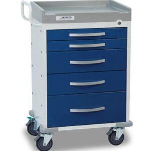 Rescue Anesthesiology Cart - White frame w/ 5 Blue 3"/3"/6"/6"/9" Drawers