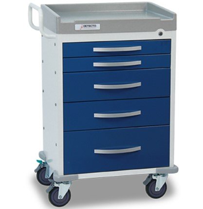 Rescue Anesthesiology Cart - White frame w/ 5 Blue 3"/3"/6"/6"/9" Drawers