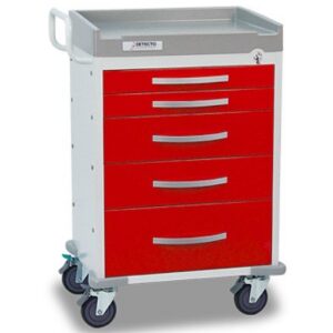 Rescue Emergency Room Cart - White frame w/(5) Red 3"/3"/6"/6"/9" Drawers