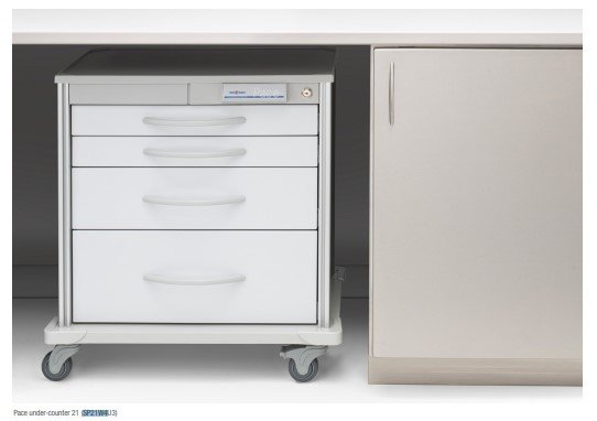 Innerspace Healthcare Pace 21 Cart, White, 2-3", 1-6", 1-9" drawer, 33"H