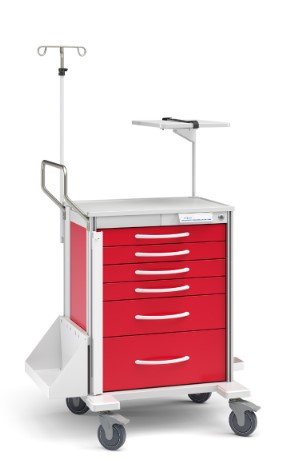 Innerspace Healthcare Pace 27 Cart, Red, 4-3", 1-6", 1-9" drws,39.25"H
